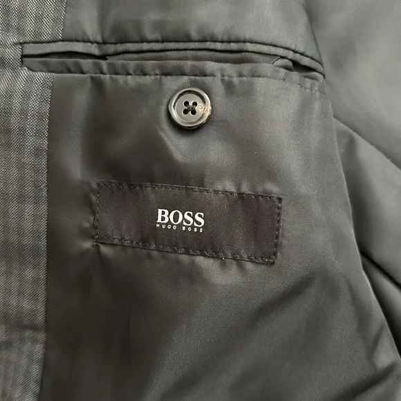 Boss plaid wool sport jacket in grey/black check